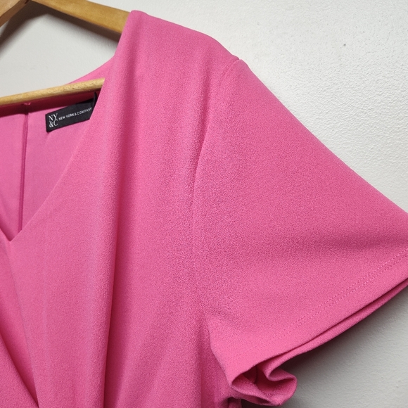 New York & Company Midi Dress Women Size XL Pink Stretch Short Sleeve V-Neck - Picture 3 of 11